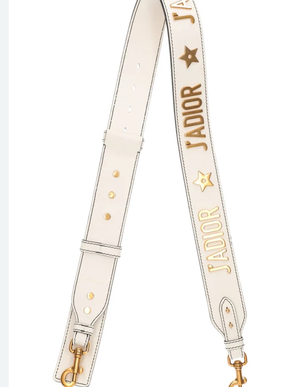 Dior White Leather 'J'ADIOR' Shoulder Strap with Gold Logo Stars